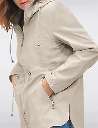 Reversible Cinch-Waist Hooded Anorak with Solid-Floral Pattern by Froccella