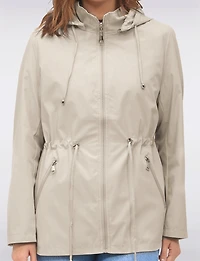 Reversible Cinch-Waist Hooded Anorak with Solid-Floral Pattern by Froccella