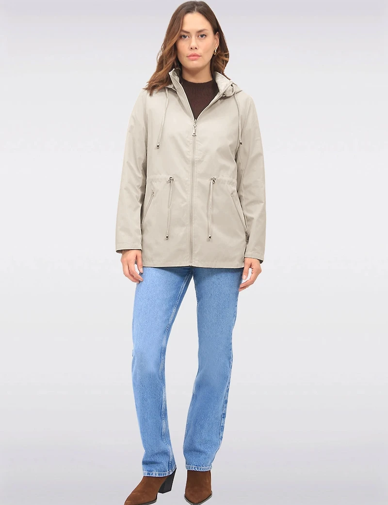 Reversible Cinch-Waist Hooded Anorak with Solid-Floral Pattern by Froccella