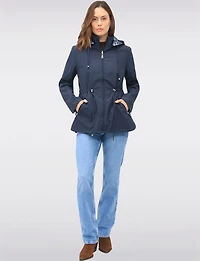 Reversible Cinch-Waist Hooded Anorak with Solid-Floral Pattern by Froccella