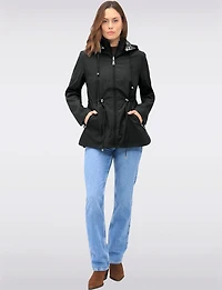 Reversible Cinch-Waist Hooded Anorak with Solid-Floral Pattern by Froccella