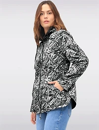 Reversible Cinch-Waist Hooded Anorak with Solid-Floral Pattern by Froccella