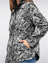 Reversible Cinch-Waist Hooded Anorak with Solid-Floral Pattern by Froccella