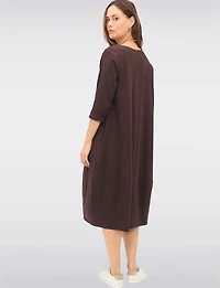 Three-Quarter Sleeve Chic Cotton Maxi Dress with Pockets & Necklace by Froccella