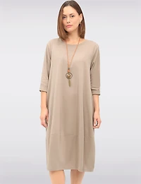 Three-Quarter Sleeve Chic Cotton Maxi Dress with Pockets & Necklace by Froccella