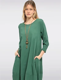 Three-Quarter Sleeve Chic Cotton Maxi Dress with Pockets & Necklace by Froccella