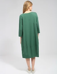 Three-Quarter Sleeve Chic Cotton Maxi Dress with Pockets & Necklace by Froccella