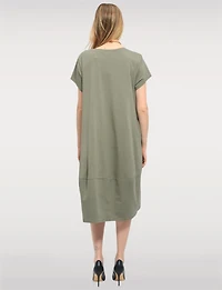 Chic Cotton Short Sleeve Maxi Dress with Necklace & Hidden Pockets by Froccella