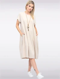 Chic Cotton Short Sleeve Maxi Dress with Necklace & Hidden Pockets by Froccella