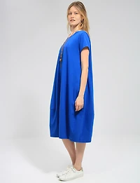 Chic Cotton Short Sleeve Maxi Dress with Necklace & Hidden Pockets by Froccella