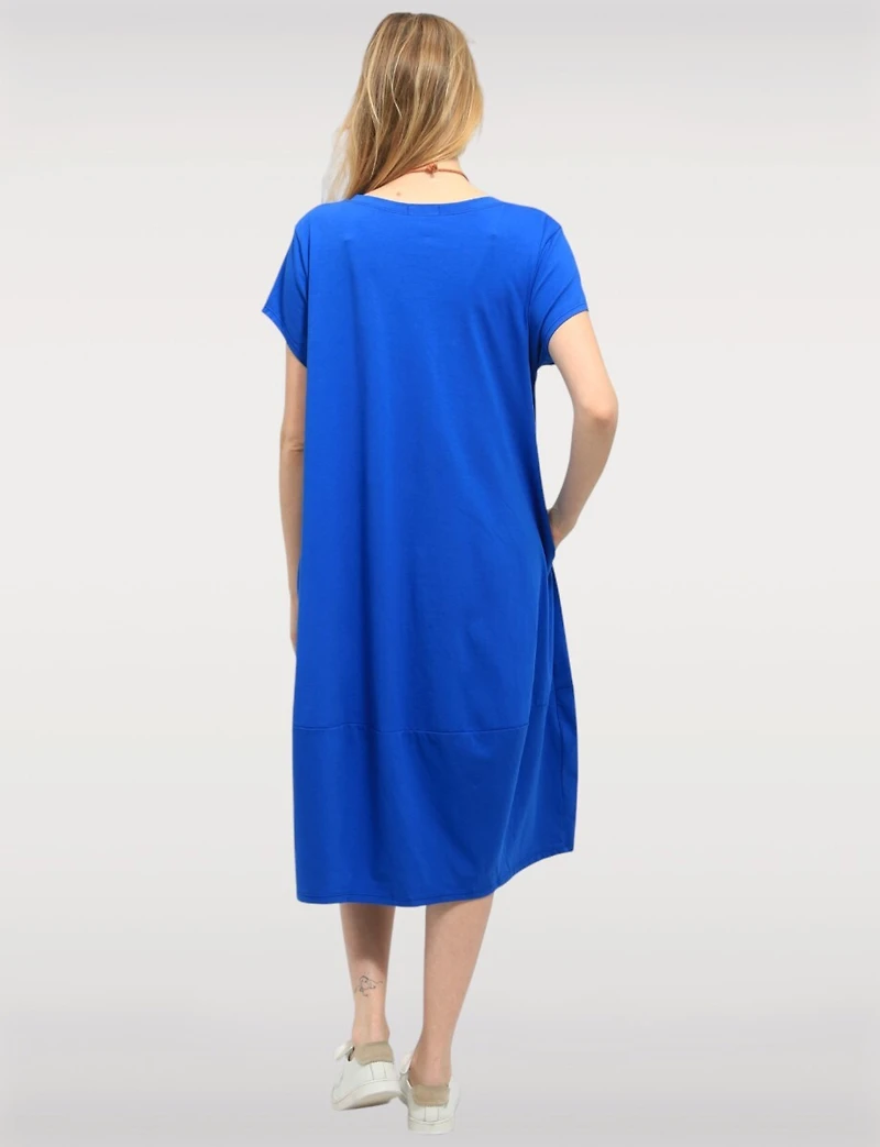 Chic Cotton Short Sleeve Maxi Dress with Necklace & Hidden Pockets by Froccella