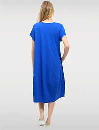 Chic Cotton Short Sleeve Maxi Dress with Necklace & Hidden Pockets by Froccella