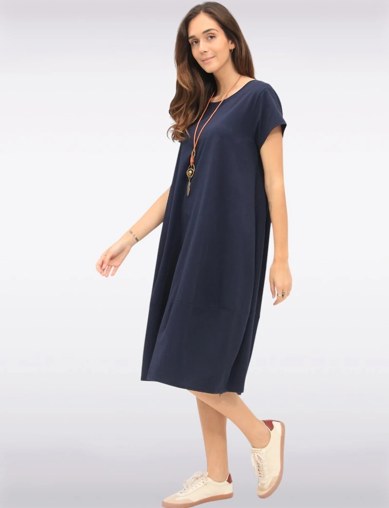 Chic Cotton Short Sleeve Maxi Dress with Necklace & Hidden Pockets by Froccella