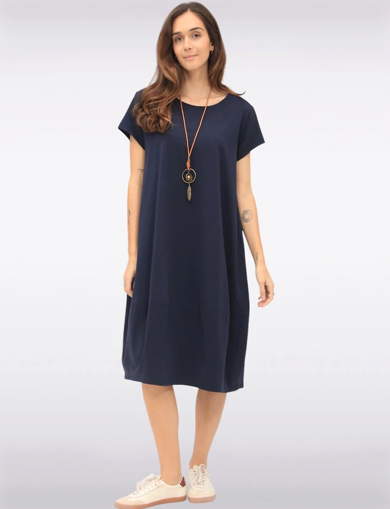 Chic Cotton Short Sleeve Maxi Dress with Necklace & Hidden Pockets by Froccella