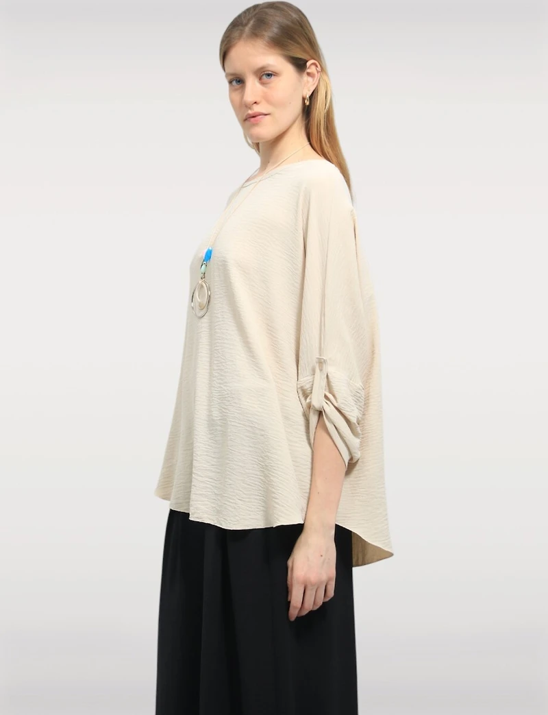 Boho-Chic Adjustable Long Sleeve Draped Tunic with Necklace by Froccella