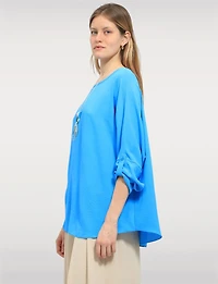 Boho-Chic Adjustable Long Sleeve Draped Tunic with Necklace by Froccella