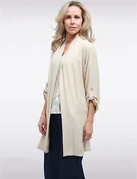 Elegant Long Crinkle Cardigan with Draped Front Adjustable Sleeves by Froccella