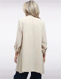 Elegant Long Crinkle Cardigan with Draped Front Adjustable Sleeves by Froccella