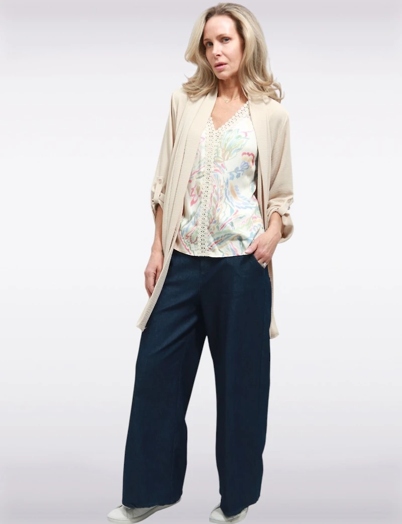 Elegant Long Crinkle Cardigan with Draped Front Adjustable Sleeves by Froccella