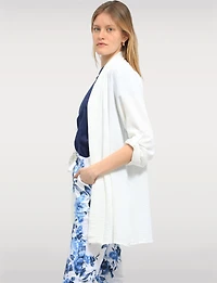 Elegant Long Crinkle Cardigan with Draped Front Adjustable Sleeves by Froccella