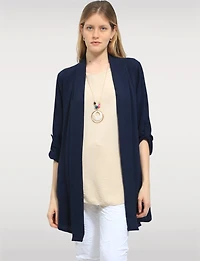 Elegant Long Crinkle Cardigan with Draped Front Adjustable Sleeves by Froccella