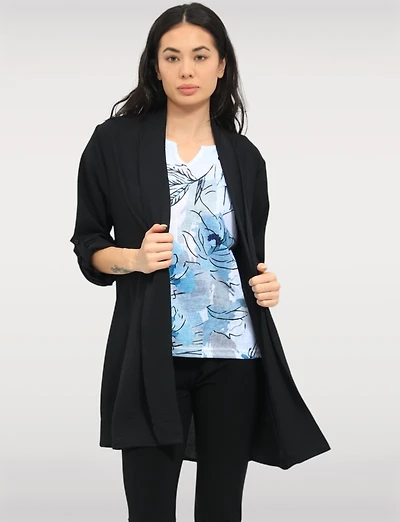 Elegant Long Crinkle Cardigan with Draped Front Adjustable Sleeves by Froccella