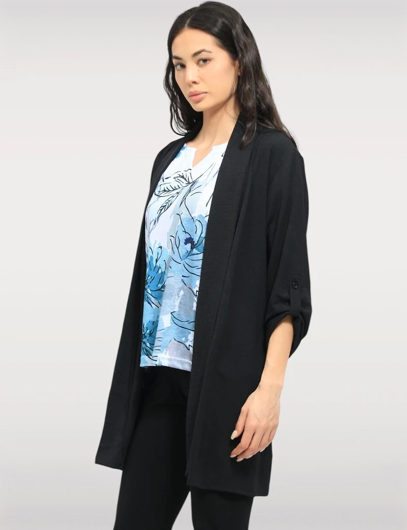 Elegant Long Crinkle Cardigan with Draped Front Adjustable Sleeves by Froccella