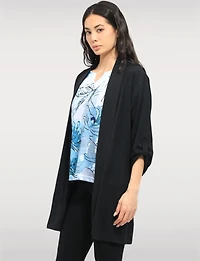 Elegant Long Crinkle Cardigan with Draped Front Adjustable Sleeves by Froccella