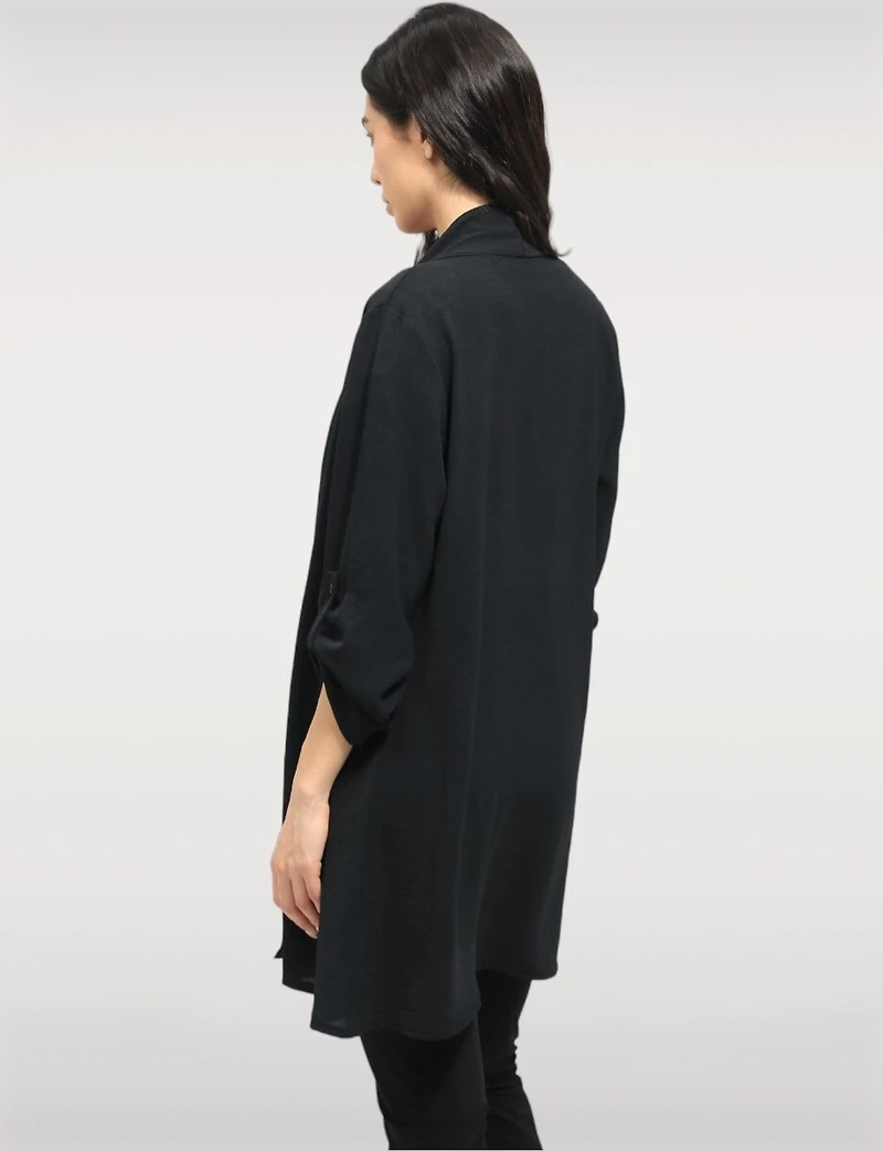 Elegant Long Crinkle Cardigan with Draped Front Adjustable Sleeves by Froccella