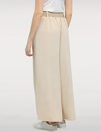 Lightweight Wide-Leg Pull-On Stretch Pants with Raffia Buckle Belt by Froccella