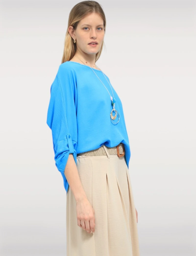 Lightweight Wide-Leg Pull-On Stretch Pants with Raffia Buckle Belt by Froccella