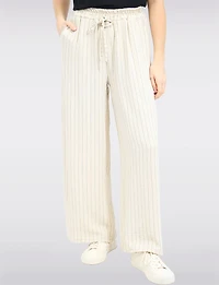 Chic Wide-Leg Striped Pants with Elastic Waistband & Front Pockets by Froccella