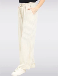 Chic Wide-Leg Striped Pants with Elastic Waistband & Front Pockets by Froccella
