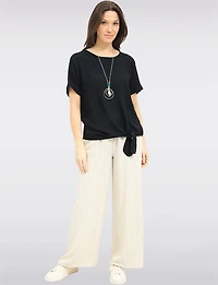 Chic Wide-Leg Striped Pants with Elastic Waistband & Front Pockets by Froccella