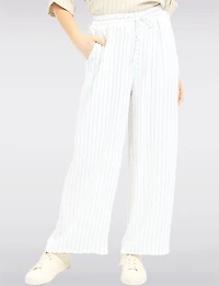 Chic Wide-Leg Striped Pants with Elastic Waistband & Front Pockets by Froccella