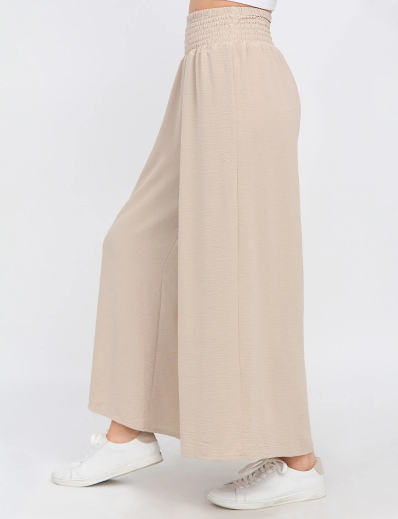 Chic Crinkle Draped Wide-Leg Pull-On Pants with Elastic Waistband by Froccella