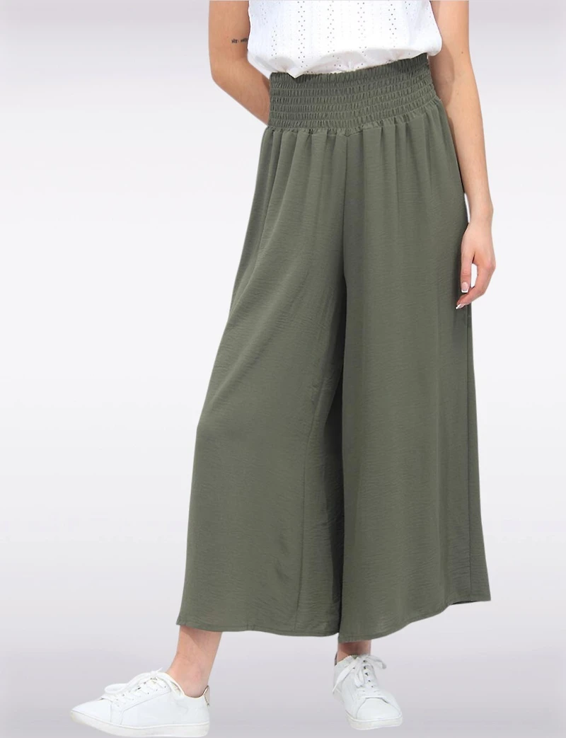 Chic Crinkle Draped Wide-Leg Pull-On Pants with Elastic Waistband by Froccella