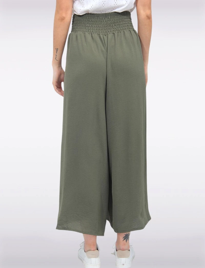 Chic Crinkle Draped Wide-Leg Pull-On Pants with Elastic Waistband by Froccella