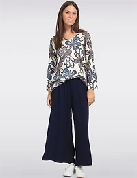 Chic Crinkle Draped Wide-Leg Pull-On Pants with Elastic Waistband by Froccella