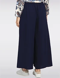 Chic Crinkle Draped Wide-Leg Pull-On Pants with Elastic Waistband by Froccella