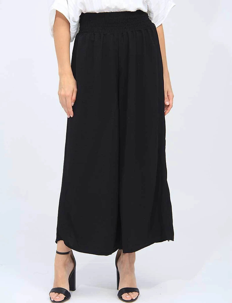 Chic Crinkle Draped Wide-Leg Pull-On Pants with Elastic Waistband by Froccella