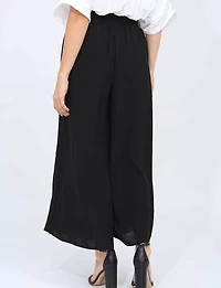 Chic Crinkle Draped Wide-Leg Pull-On Pants with Elastic Waistband by Froccella