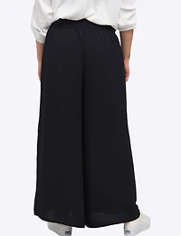 Chic Crinkle Draped Wide-Leg Pull-On Pants with Elastic Waistband by Froccella