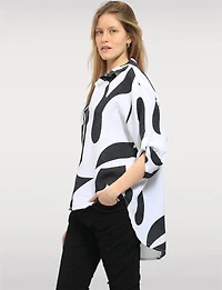 Flowy Printed Swirl Top with Adjustable 3/4 Sleeves & Shirt Collar by Froccella