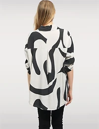 Flowy Printed Swirl Top with Adjustable 3/4 Sleeves & Shirt Collar by Froccella