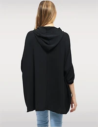 Flowy Hooded Floral Print High-Low Top with Roll-Up 3/4 Sleeves by Froccella