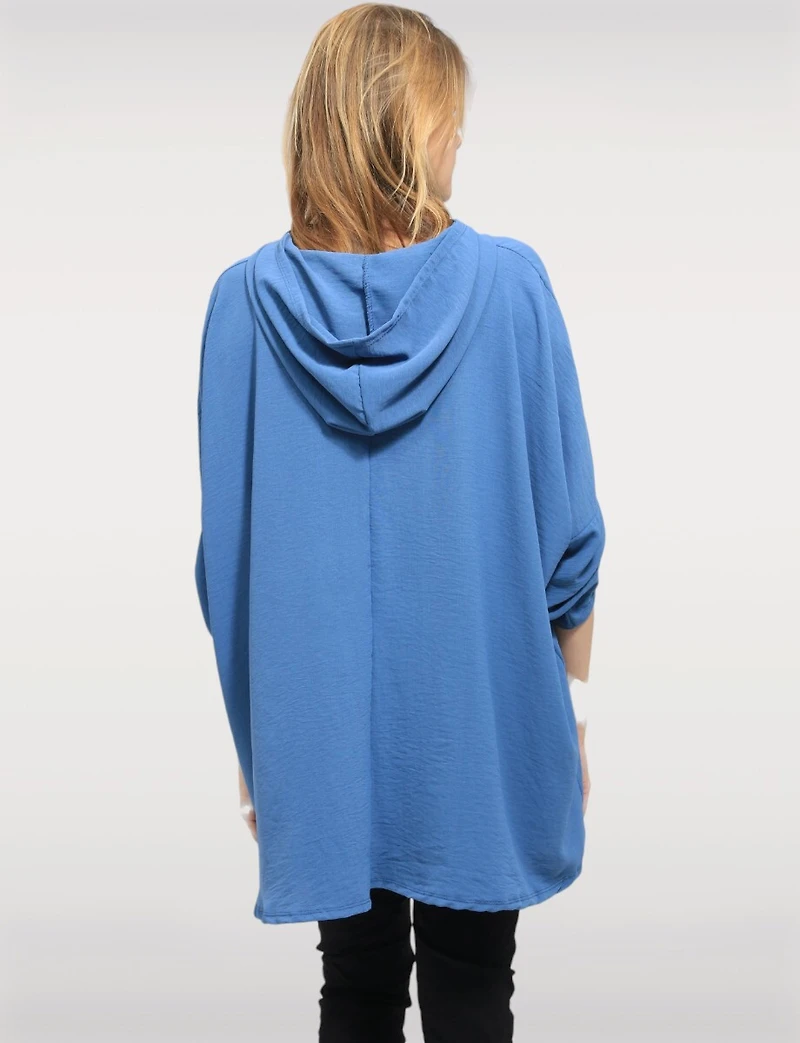 Flowy Hooded Floral Print High-Low Top with Roll-Up 3/4 Sleeves by Froccella