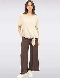 Textured Elegant Cape-sleeve Tie-front Top with Matching Necklace by Froccella