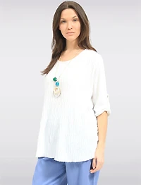 Chic Pleated-Front Top with Adjustable Sleeves & Matching Necklace by Froccella