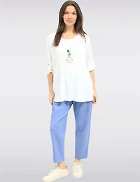 Chic Pleated-Front Top with Adjustable Sleeves & Matching Necklace by Froccella